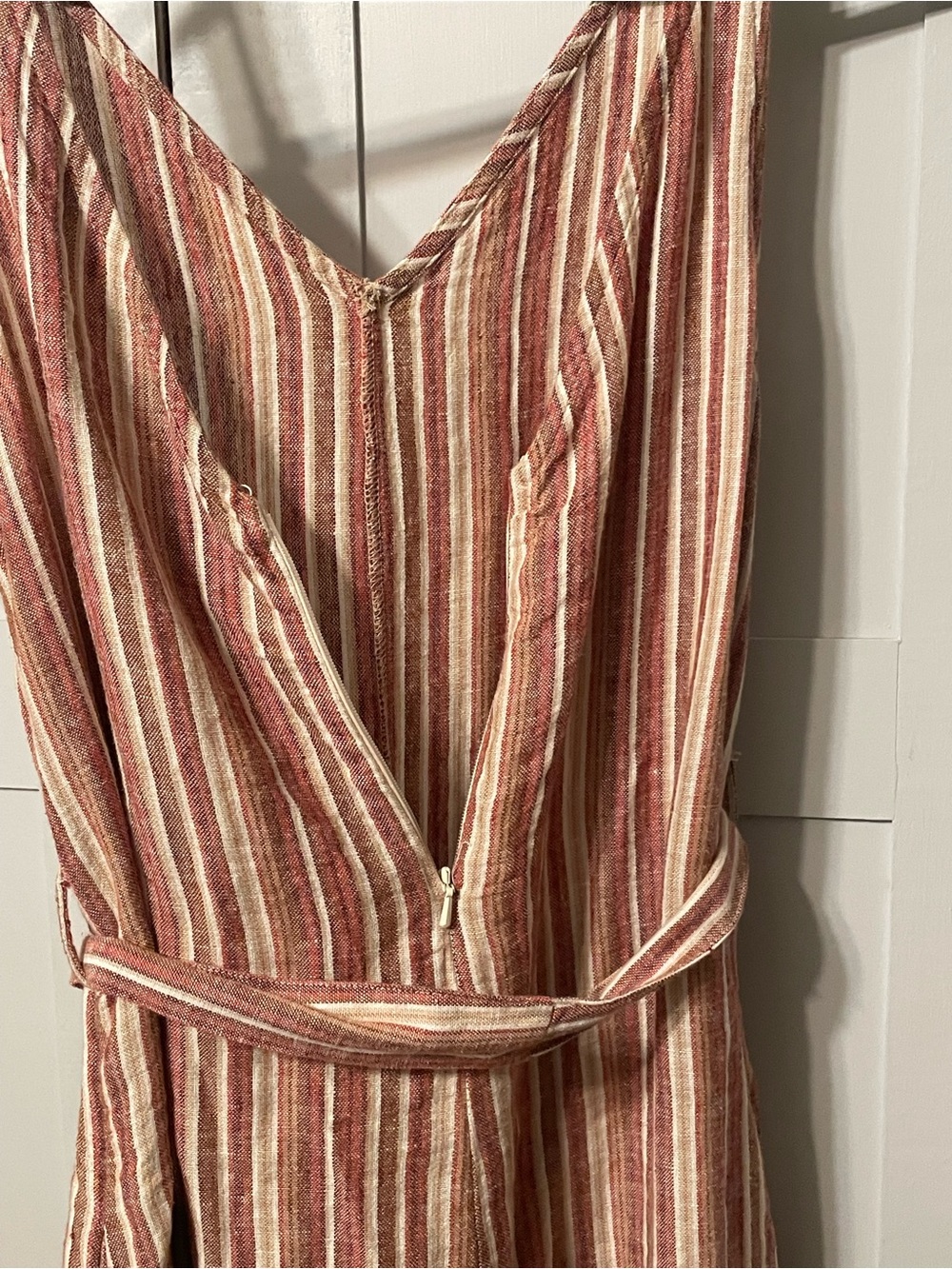 dip Striped V-Neck Sleeveless Jumpsuit in Rust and Cream - Picture 6 of 16